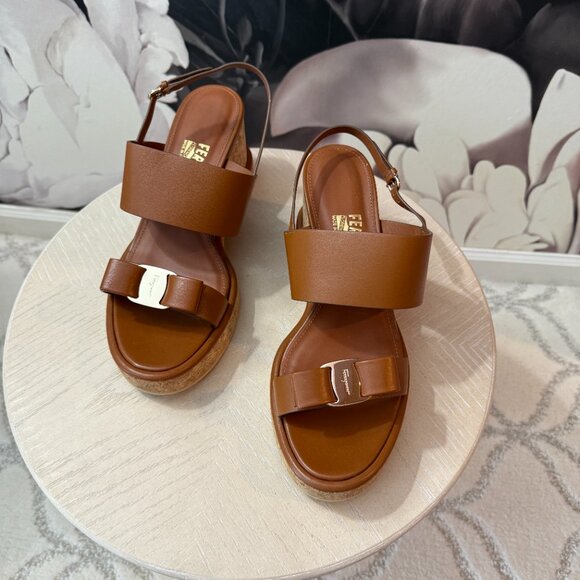 Salvatore Ferragamo Giudith Cork Wedge Sandals – Size 9 - Picture 2 of 6